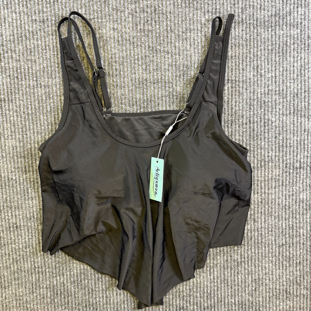 Adisputent Women's Black Bikini Top Size L Ruffle Hem Adjustable Straps‎